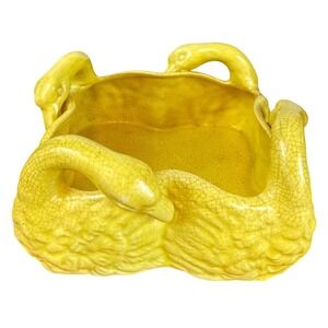 RARE Vintage Unique Square Yellow Swan Planter Pot Crazed 8" x 8" Made in Japan